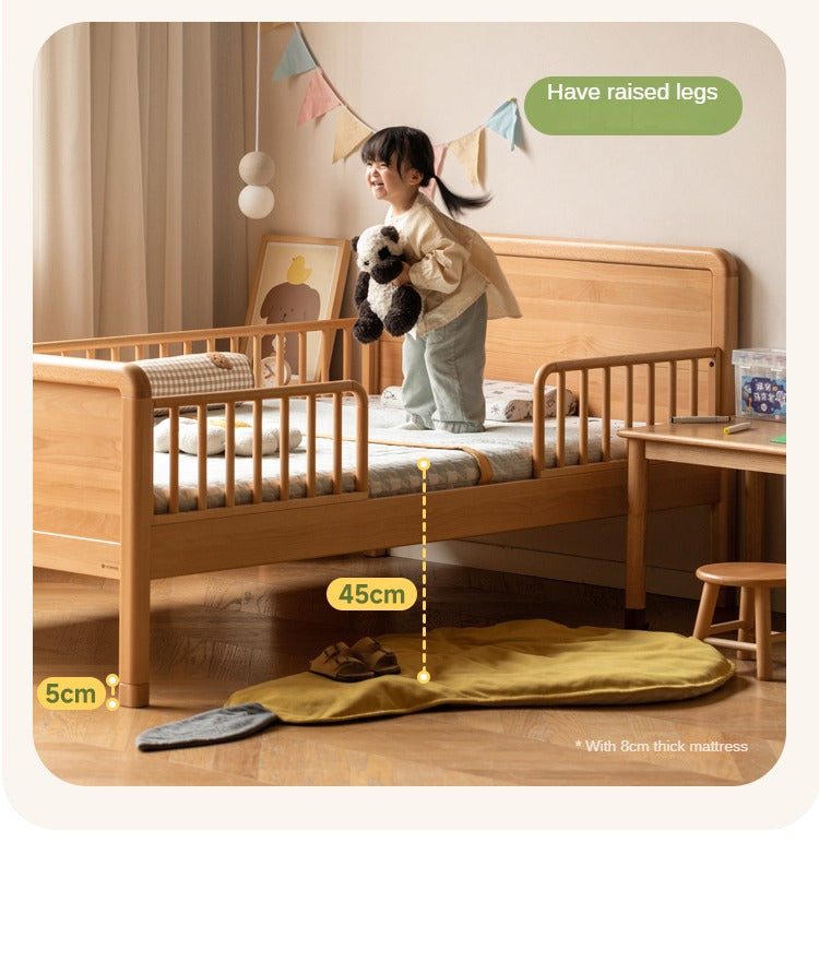 Beech solid wood children's bed with guardrail spliced bed<