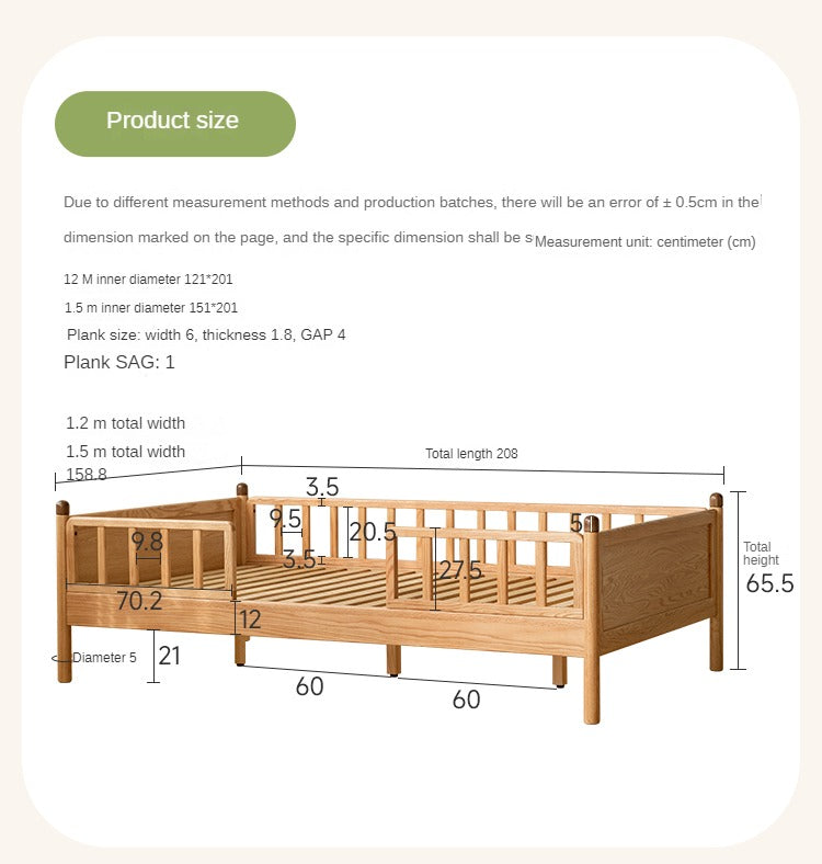 Oak Solid Wood Children's Bed Widened Guardrail<