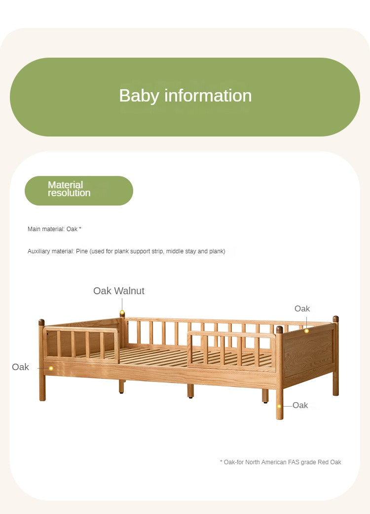 Oak Solid Wood Children's Bed Widened Guardrail<