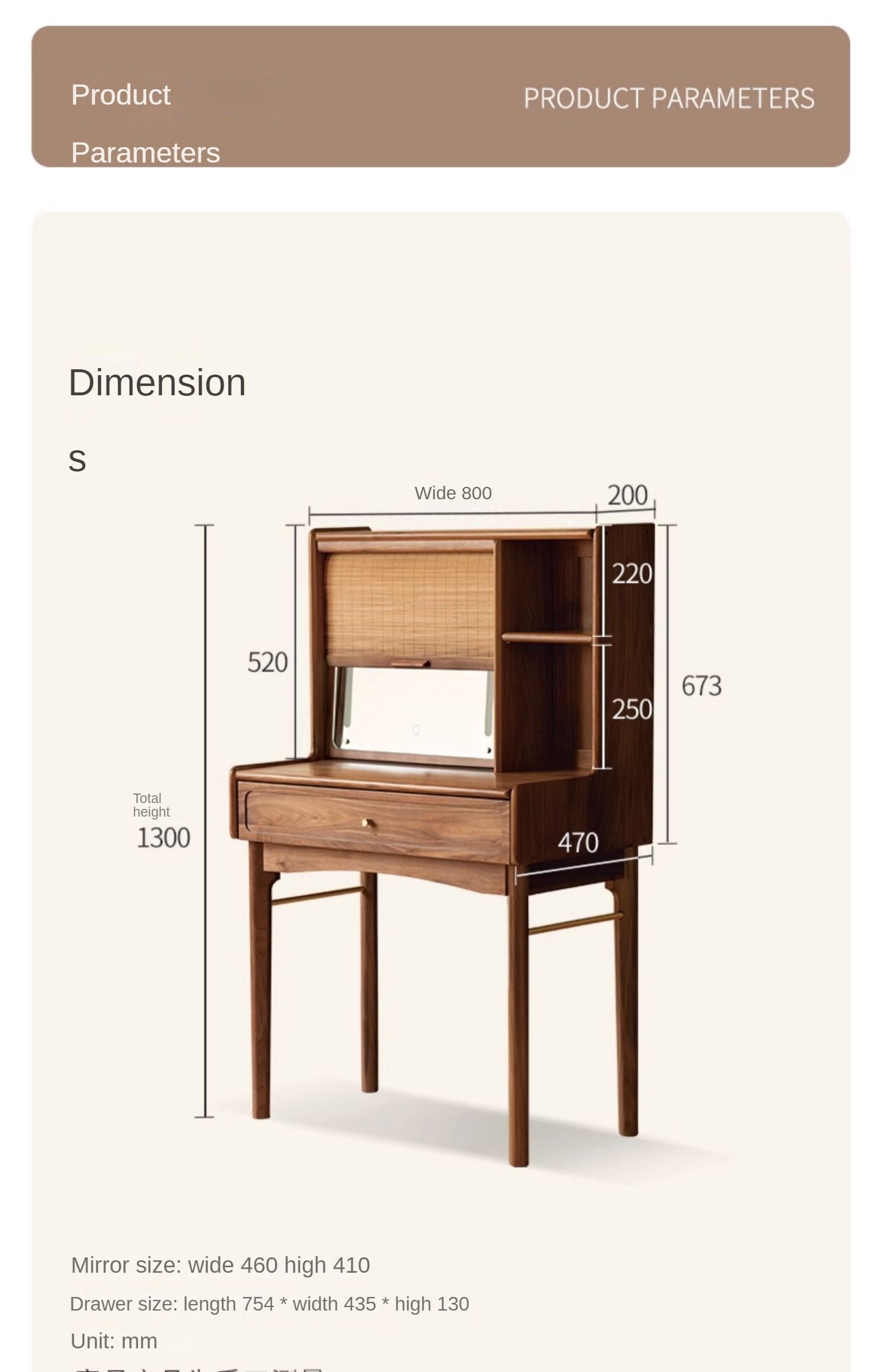 Ash, Oak, Black Walnut solid wood dressing table :