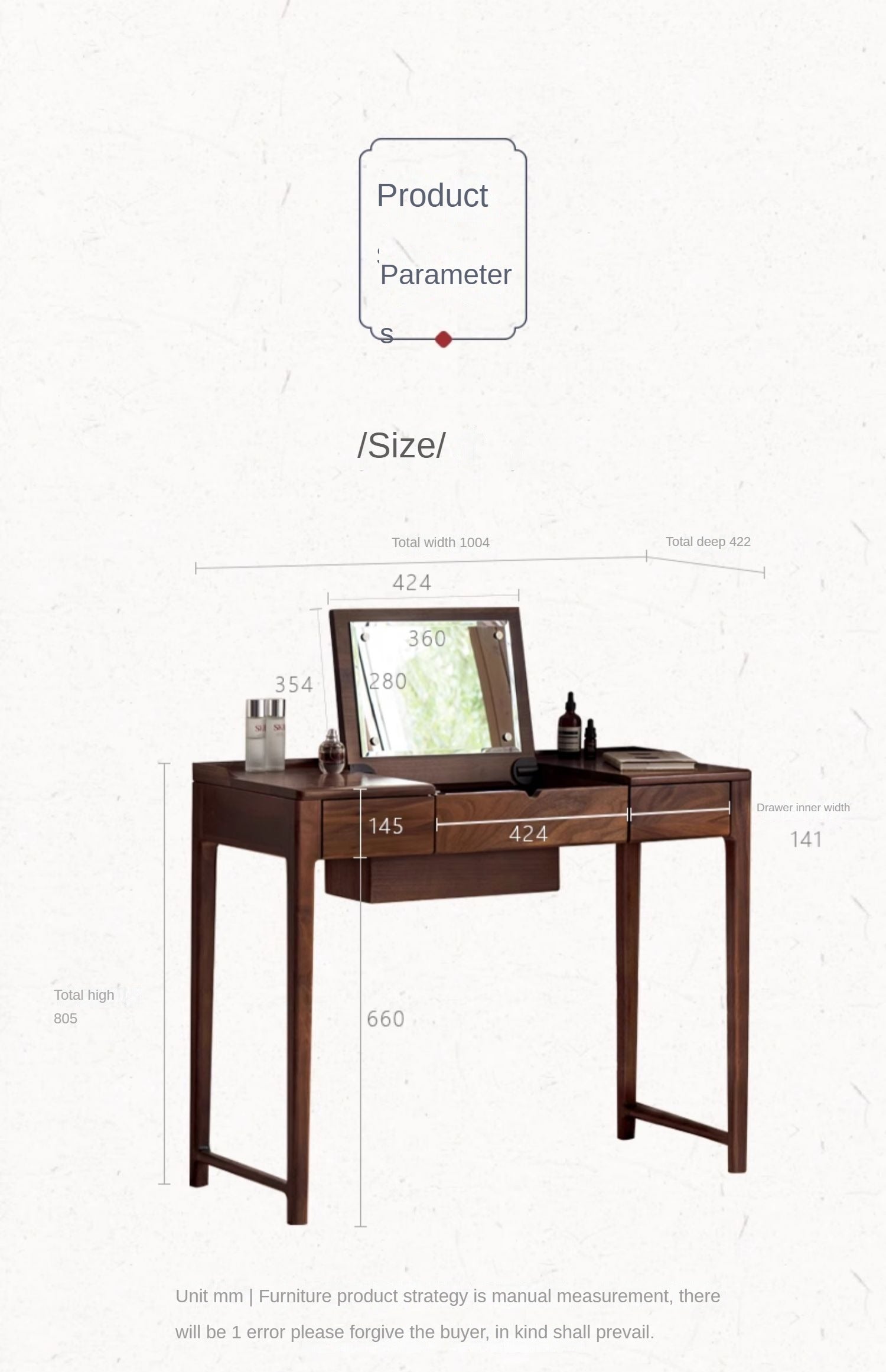 Black walnut, Ash solid wood flip dressing table :