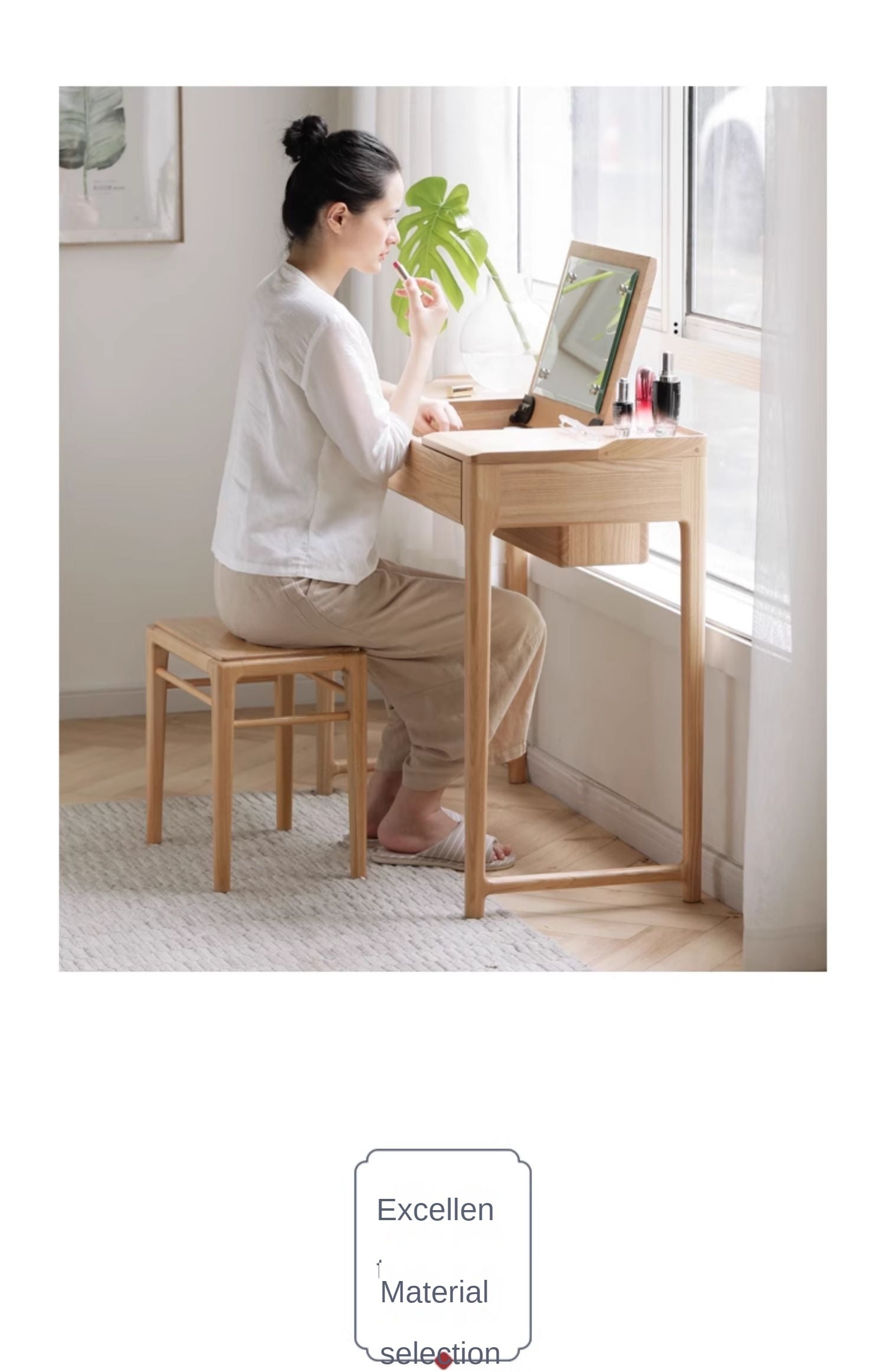 Ash solid wood small flip dressing table: