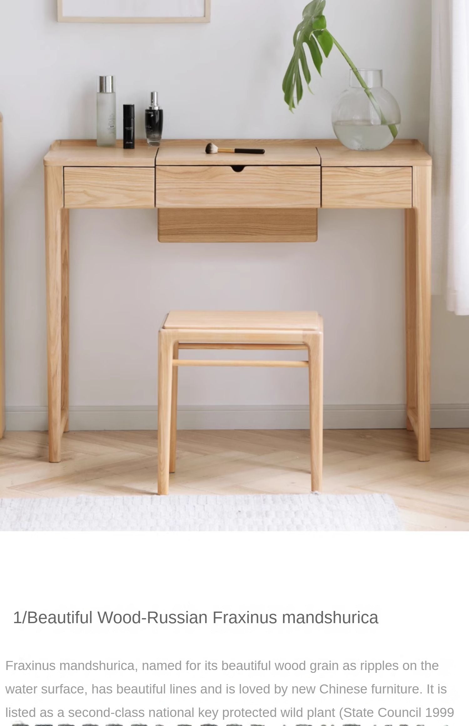 Ash solid wood small flip dressing table: