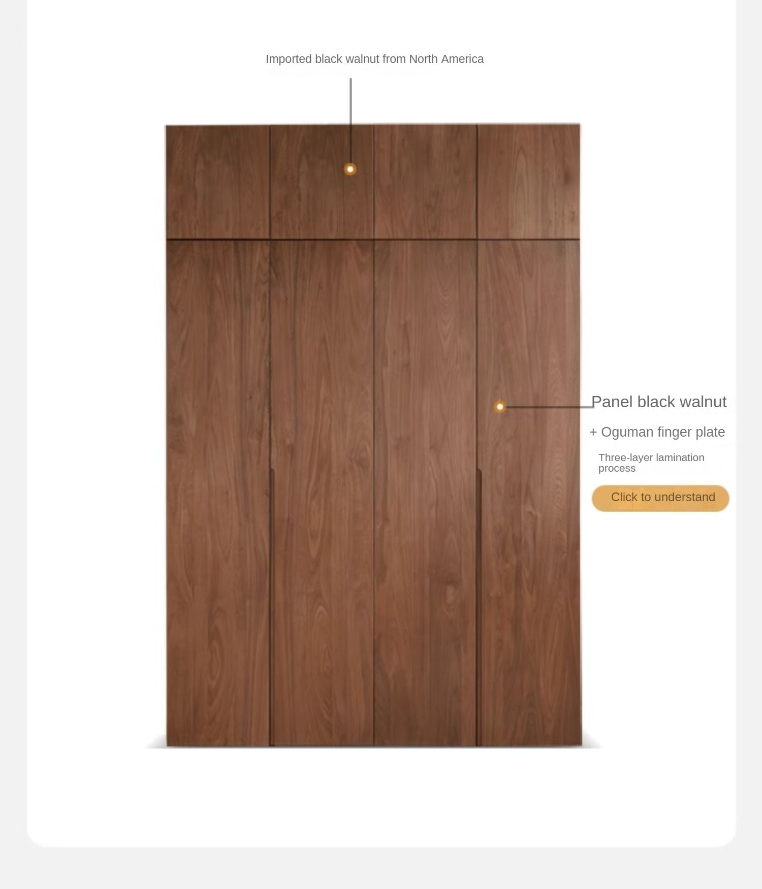 Black Walnut Solid Wood Wardrobe Double Door::