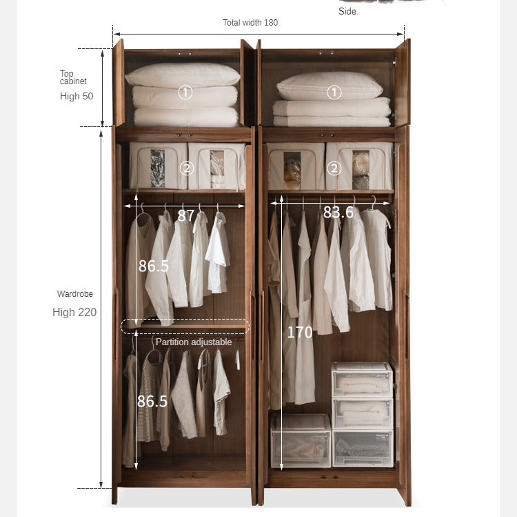 Black Walnut Solid Wood Wardrobe Double Door::