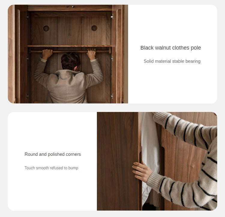 Black Walnut Solid Wood Wardrobe Double Door::