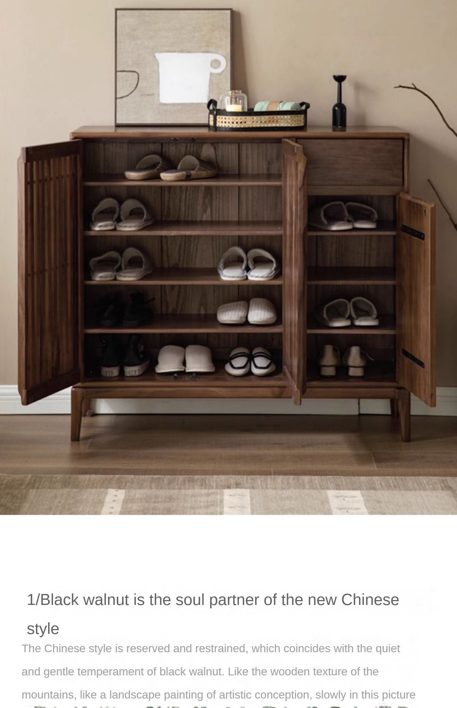 Ash, Black Walnut Solid Wood Large-Capacity Shoe Cabinet