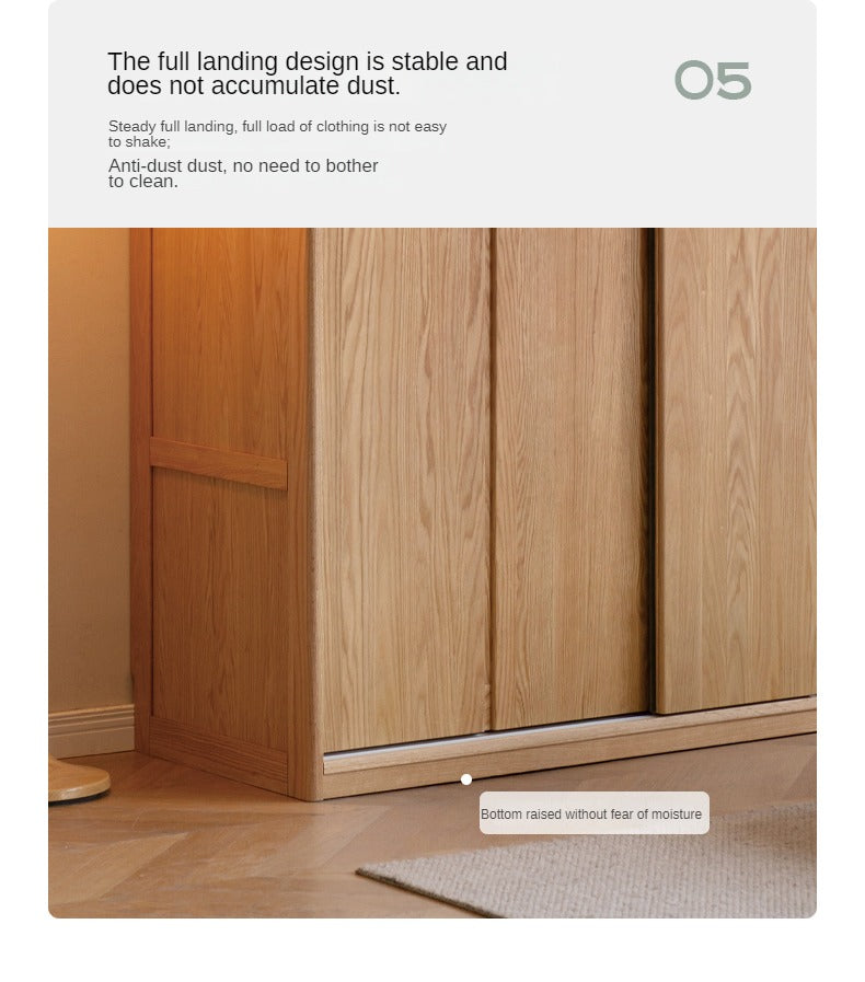 Oak Solid Wood Wardrobe Sliding Door Master Bedroom