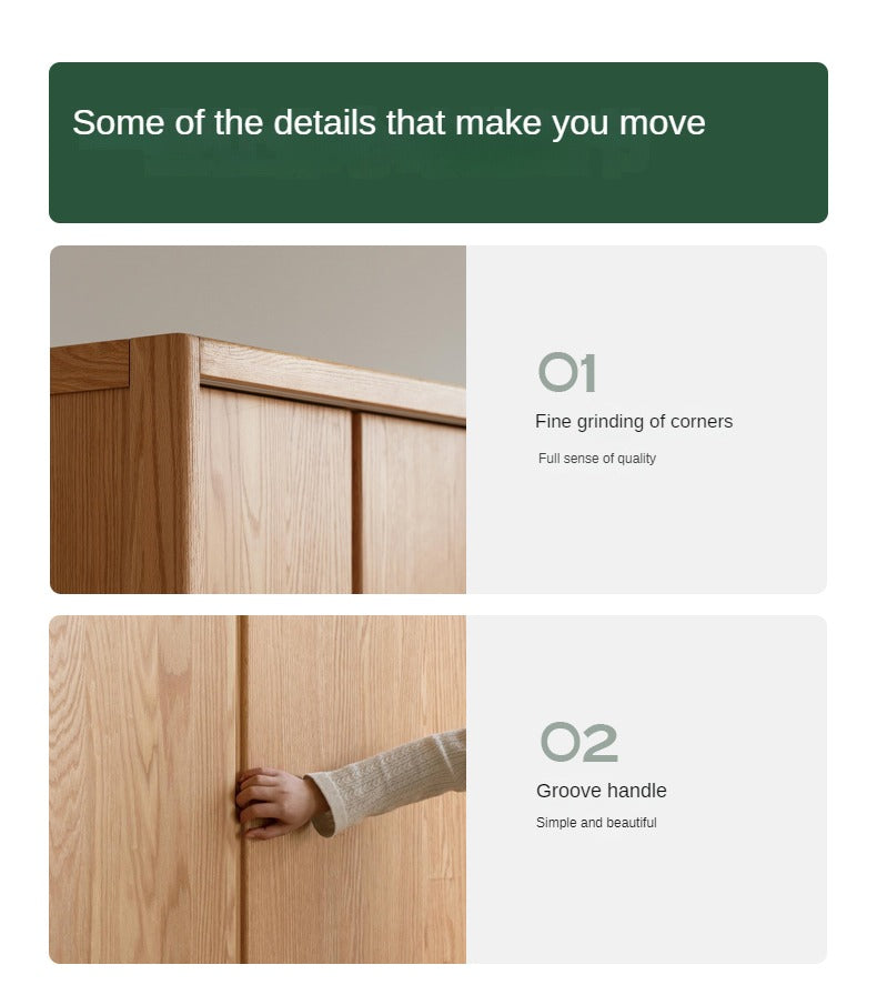 Oak Solid Wood Wardrobe Sliding Door Master Bedroom