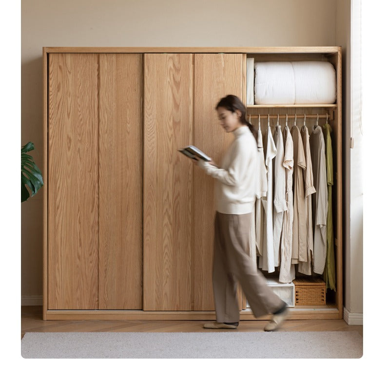 Oak Solid Wood Wardrobe Sliding Door Master Bedroom