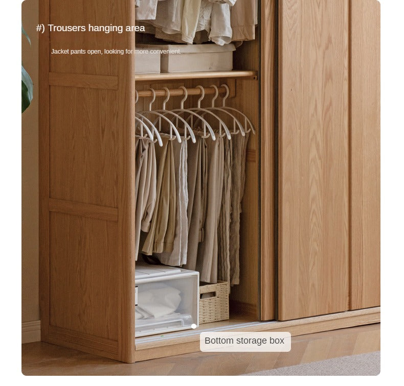 Oak Solid Wood Wardrobe Sliding Door Master Bedroom