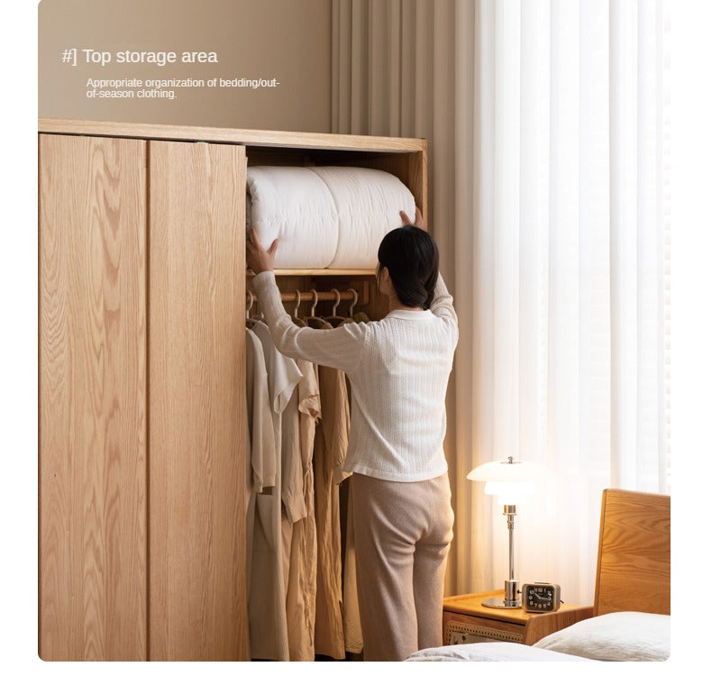 Oak Solid Wood Wardrobe Sliding Door Master Bedroom