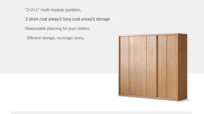Oak Solid Wood Wardrobe Sliding Door Master Bedroom