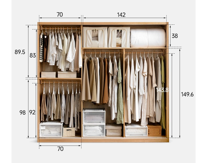 Oak Solid Wood Wardrobe Sliding Door Master Bedroom