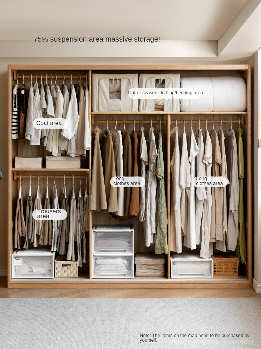 Oak Solid Wood Wardrobe Sliding Door Master Bedroom