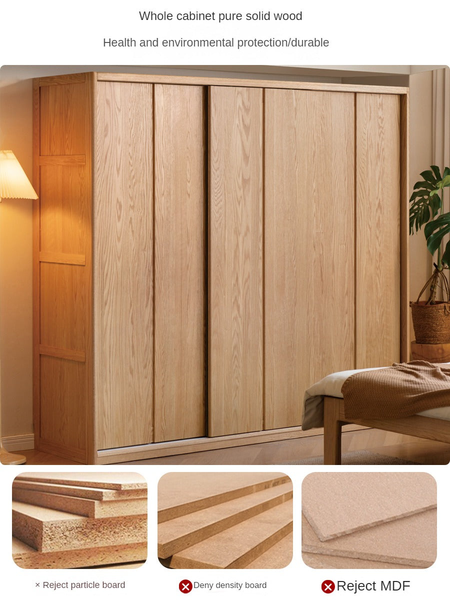 Oak Solid Wood Wardrobe Sliding Door Master Bedroom