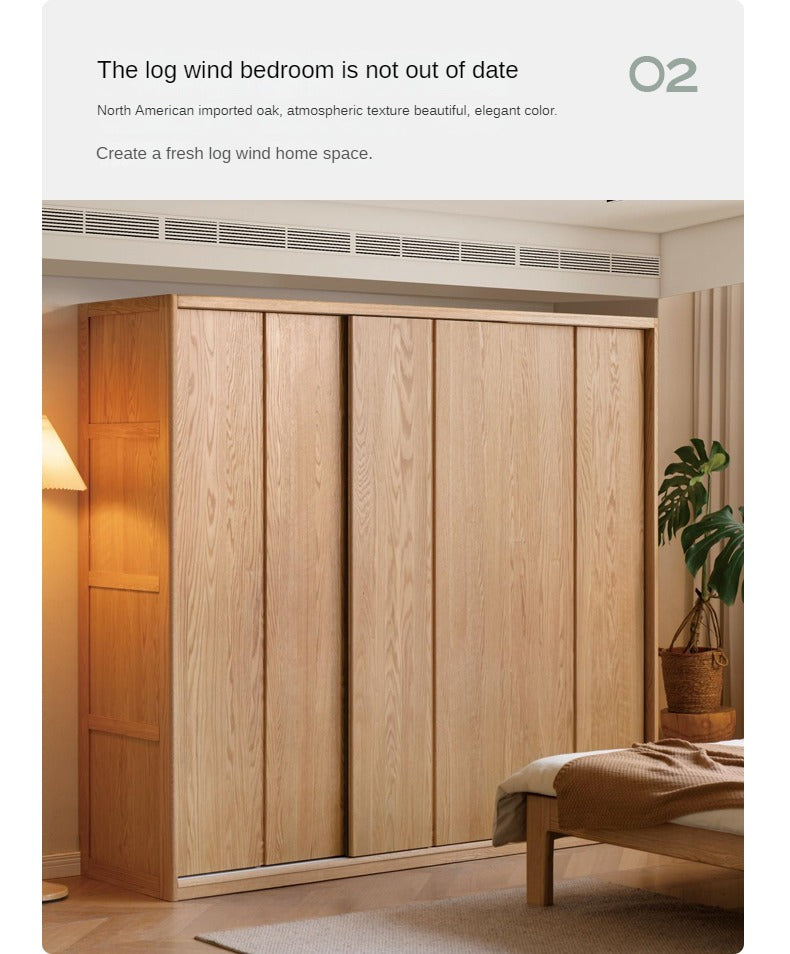 Oak Solid Wood Wardrobe Sliding Door Master Bedroom