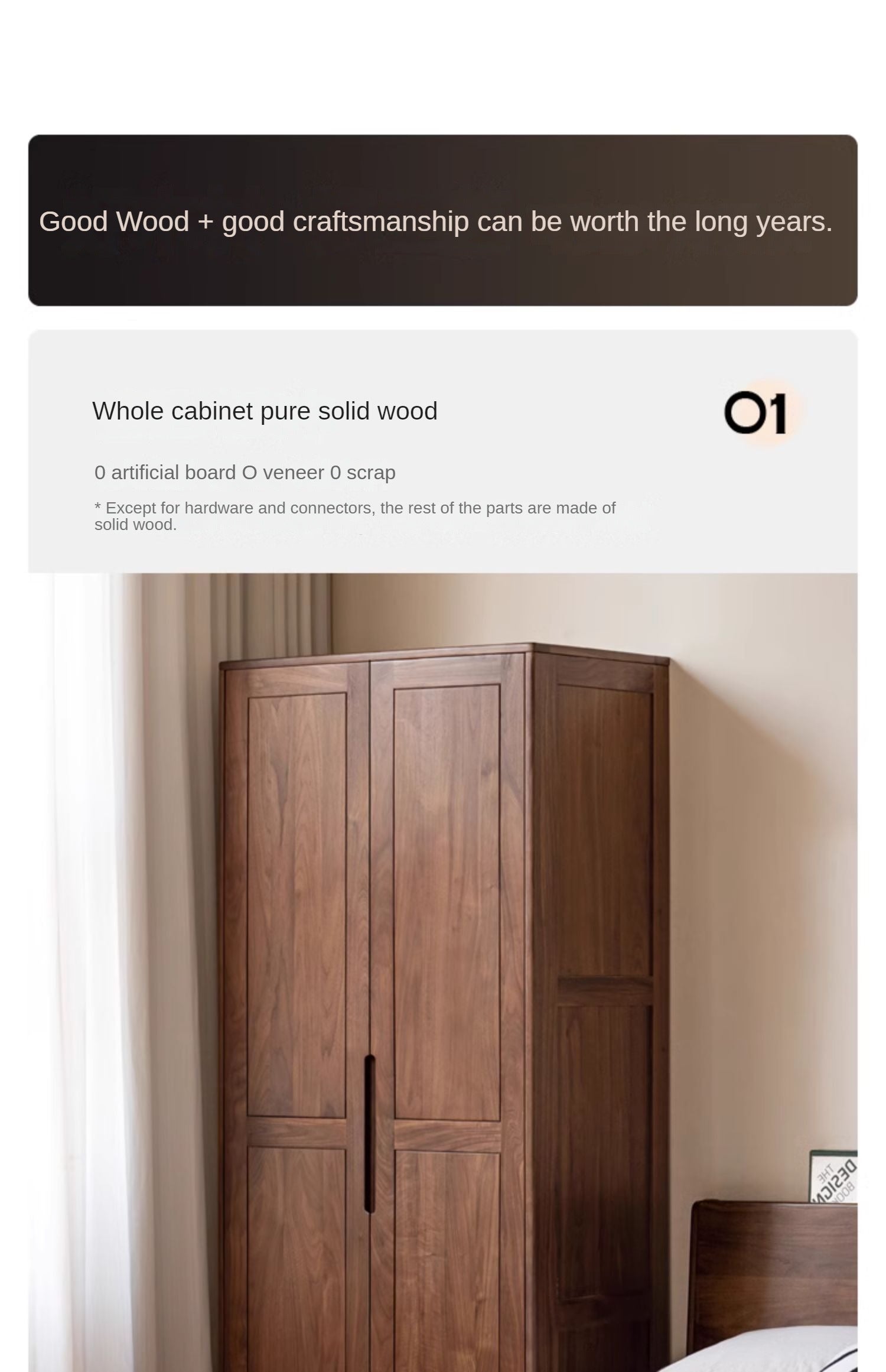 Black Walnut Solid Wood Wardrobe: