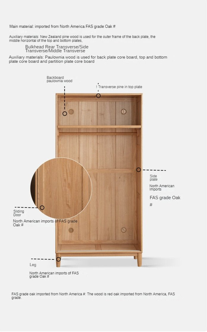 Oak Solid Wood Sliding Door Wardrobe