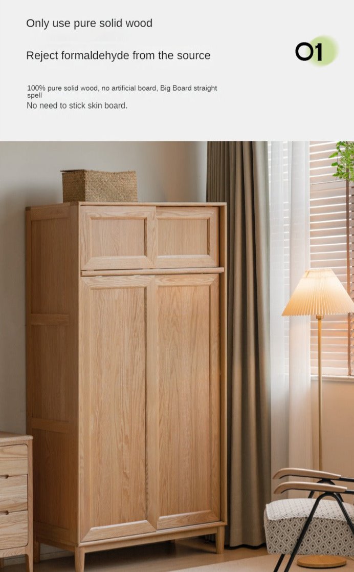 Oak Solid Wood Sliding Door Wardrobe