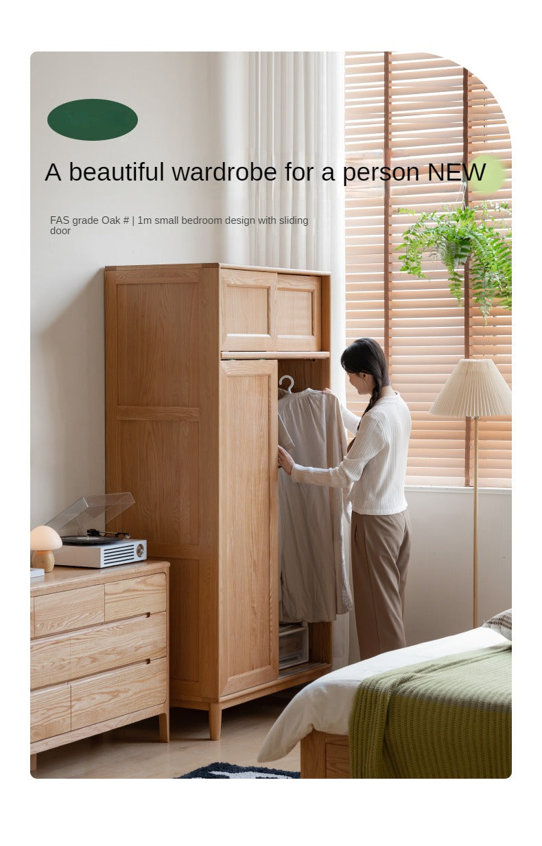 Oak Solid Wood Sliding Door Wardrobe