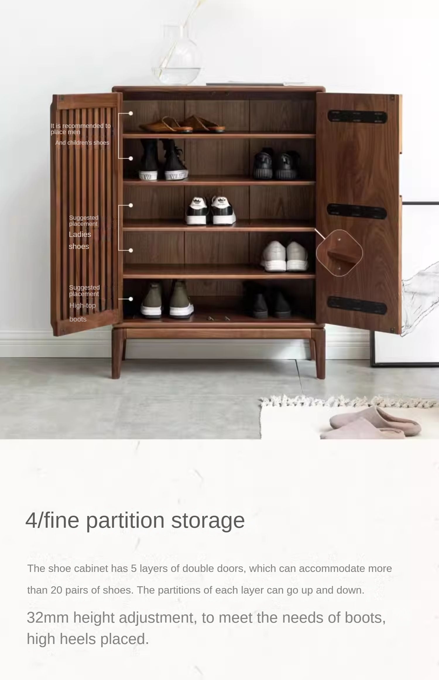 Black walnut, Ash two-door shoe cabinet entrance