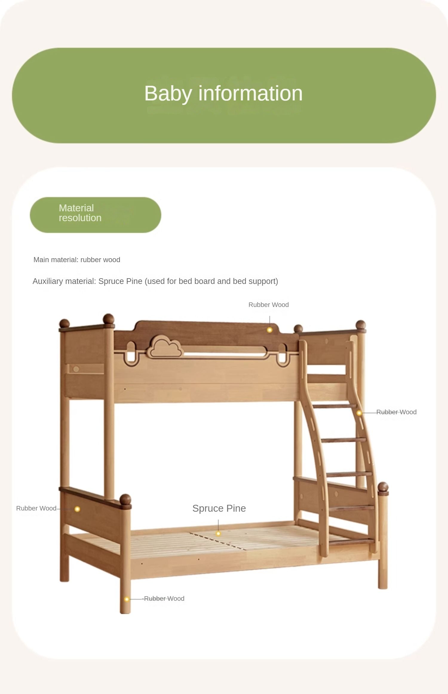 Rubber wood bunk bed.