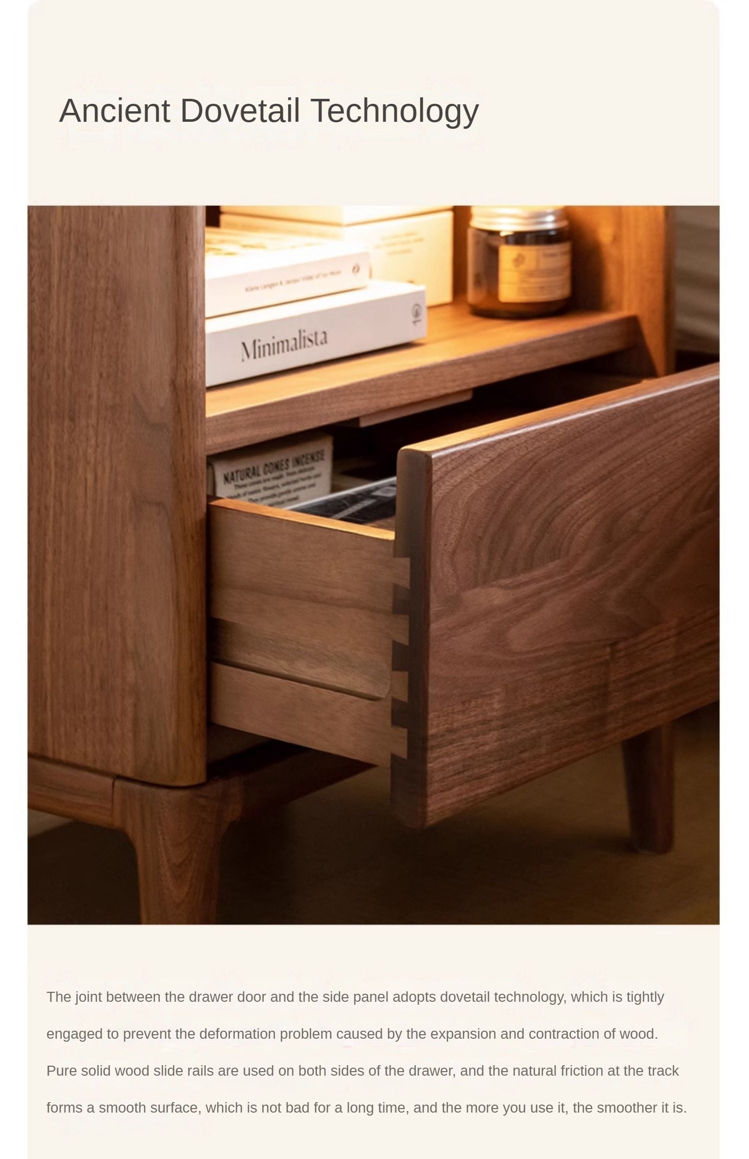 Black walnut, Ash solid wood bedside table with light drawer storage cabinet