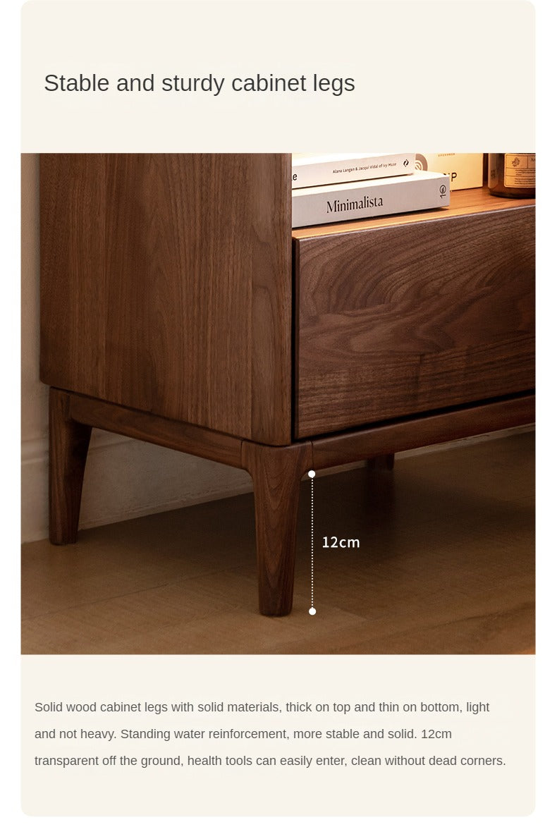 Black walnut, Ash solid wood bedside table with light drawer storage cabinet