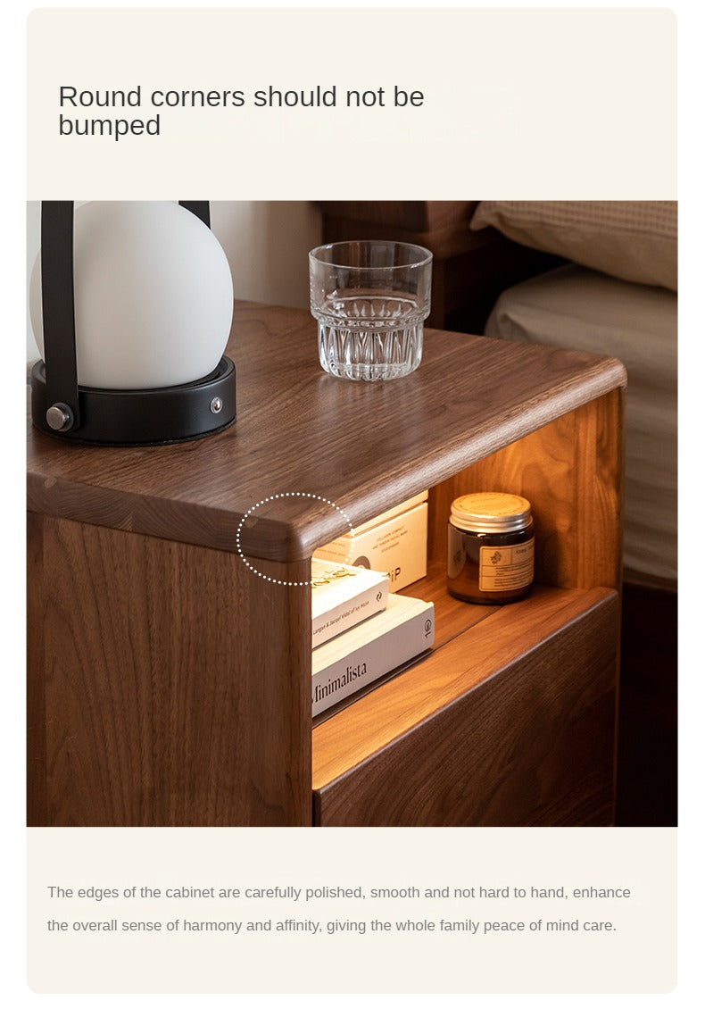 Black walnut, Ash solid wood bedside table with light drawer storage cabinet