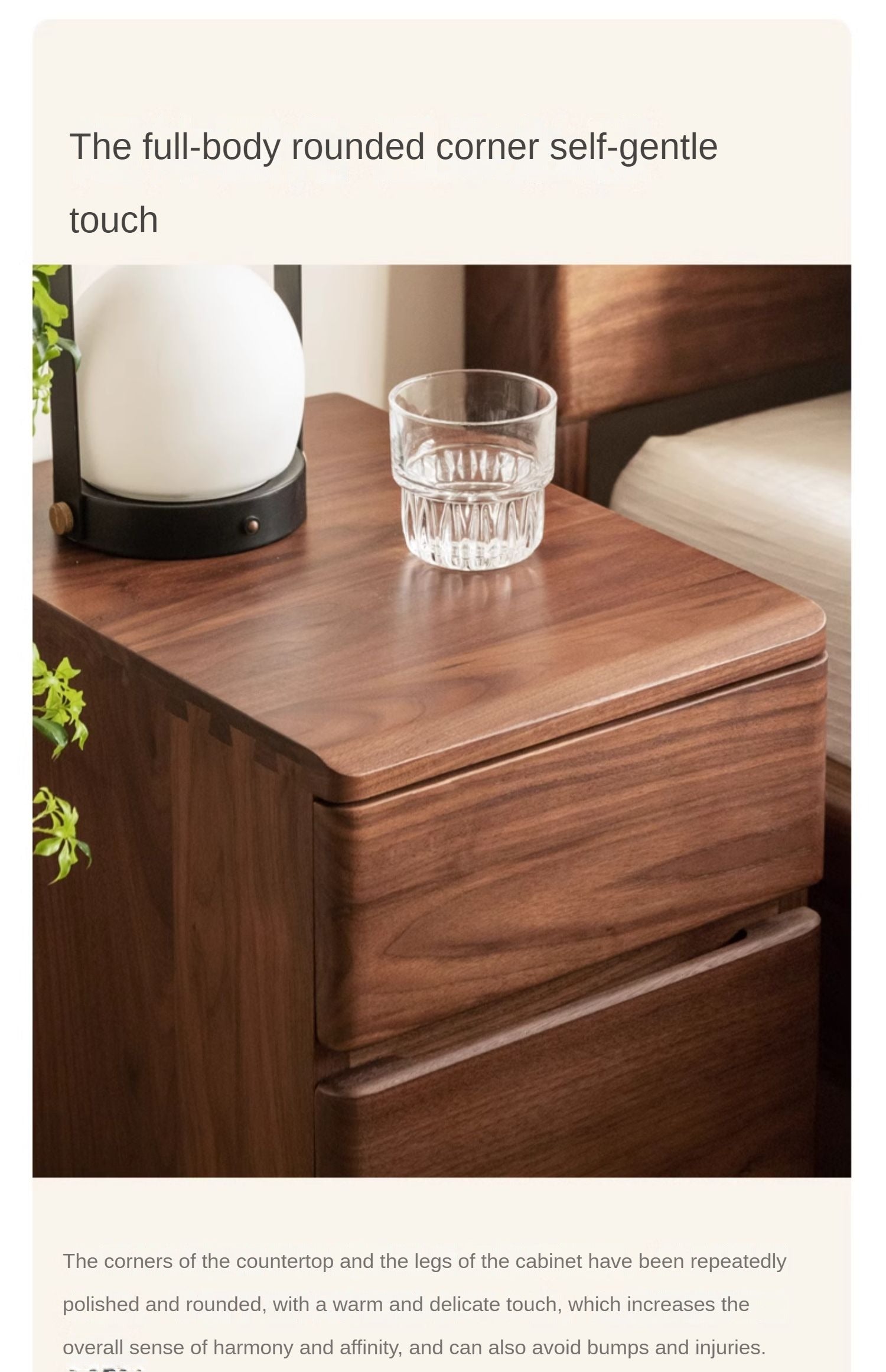 Black walnut, Ash solid wood bedside storage cabinet