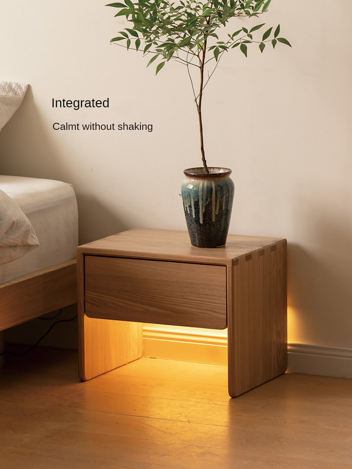 Ash solid wood smart modern nightstand