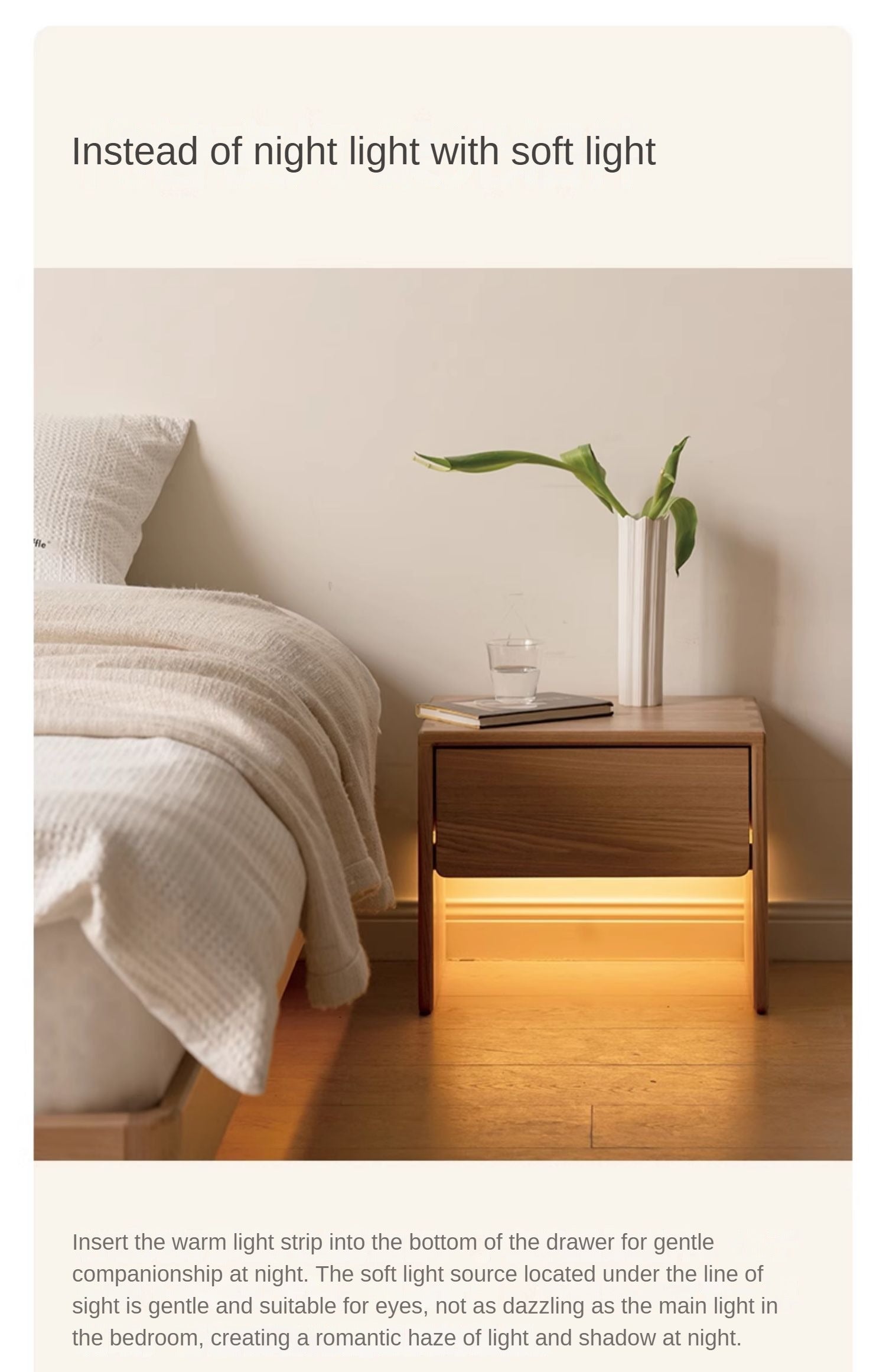 Ash solid wood smart modern nightstand