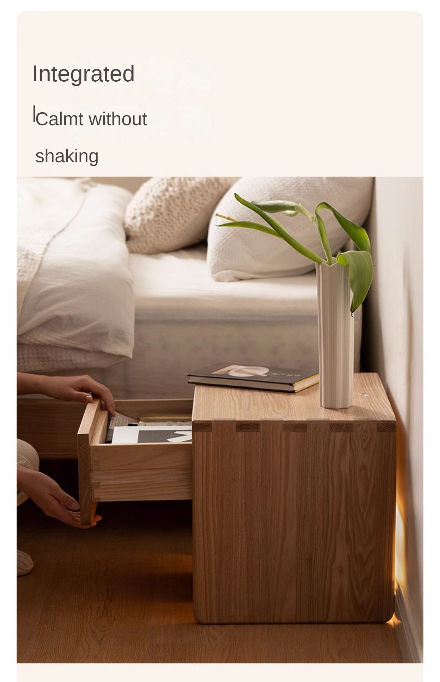 Ash solid wood smart modern nightstand