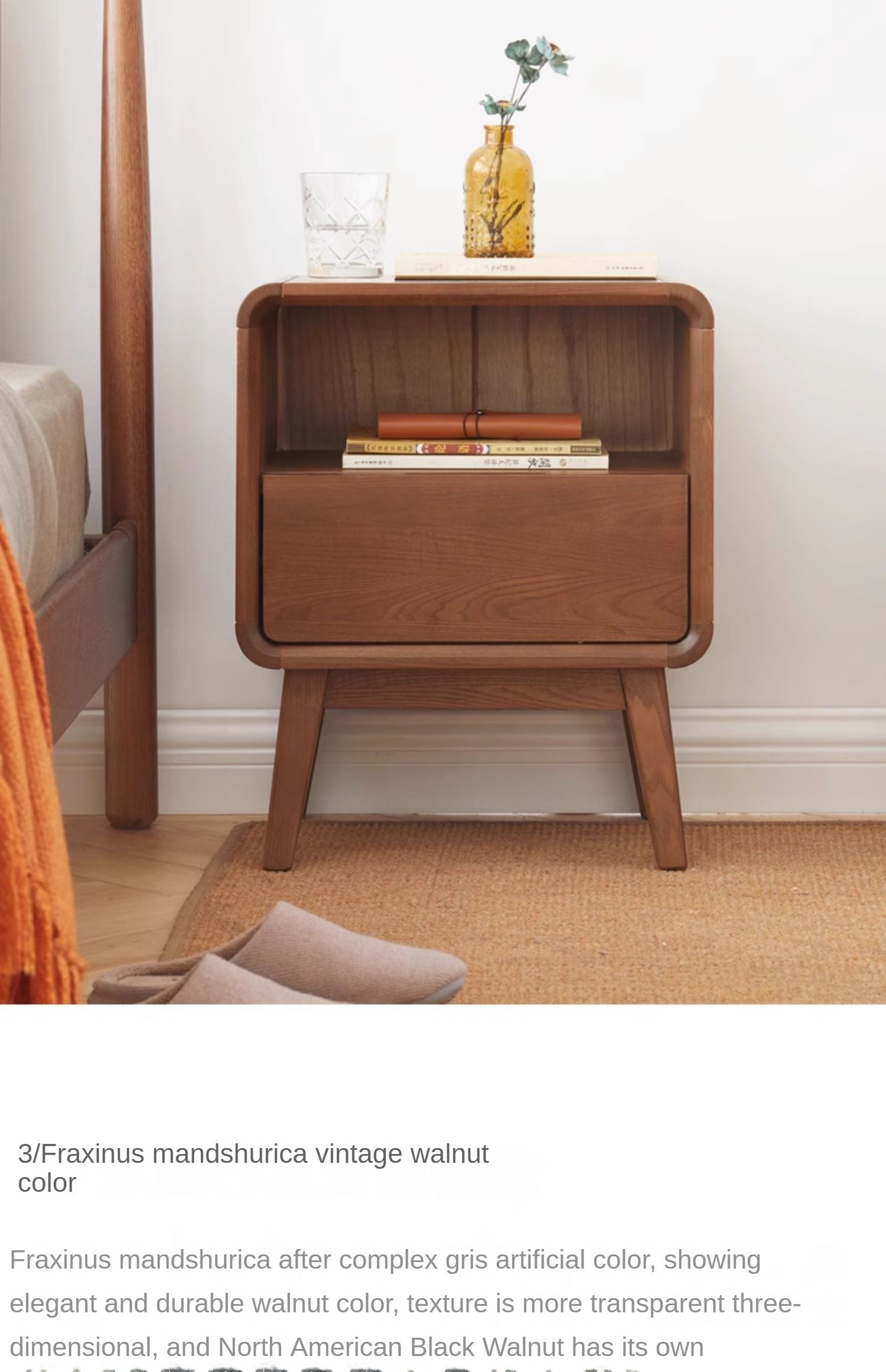 Ash solid wood storage modern nightstand