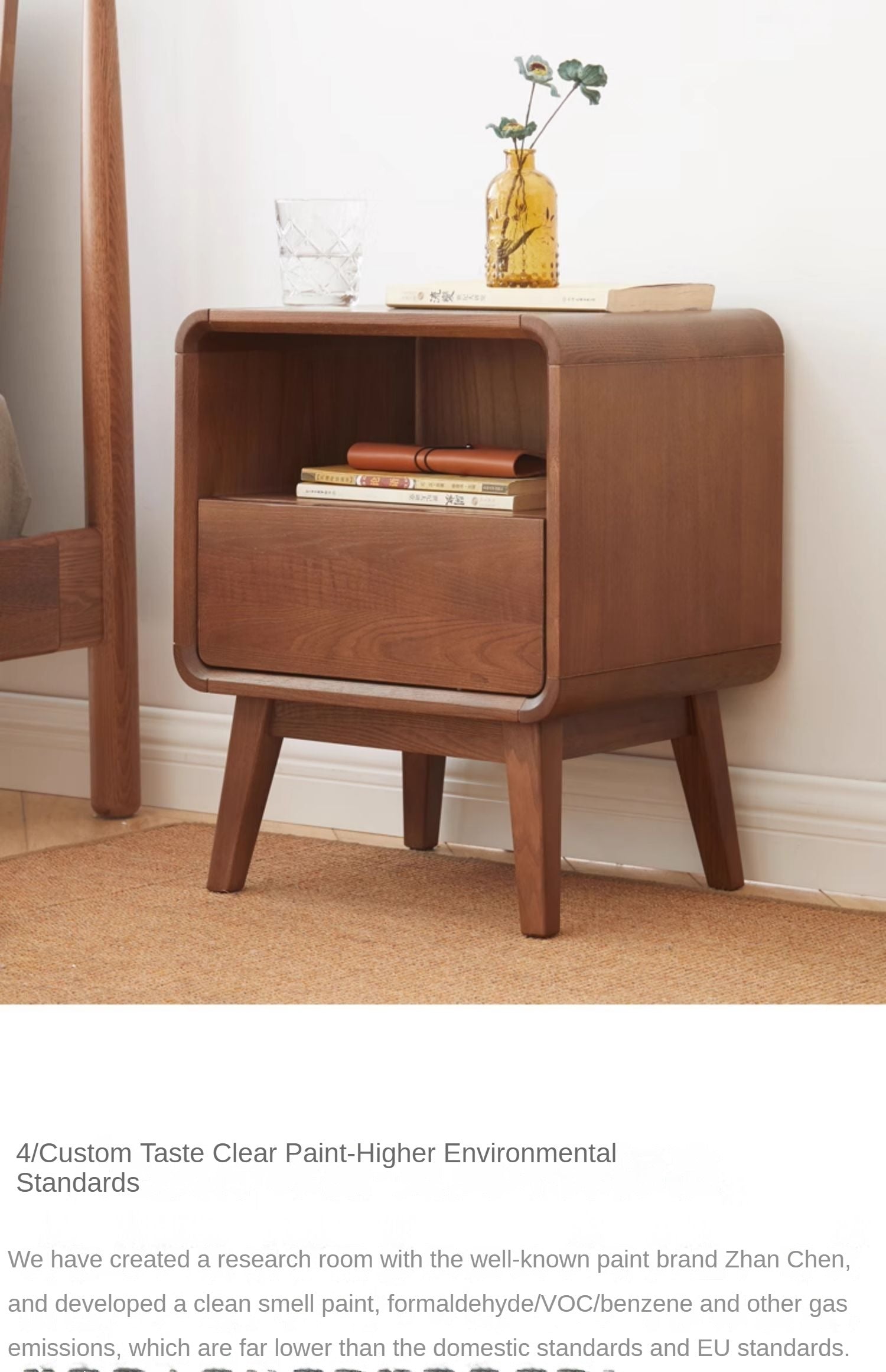 Ash solid wood storage modern nightstand