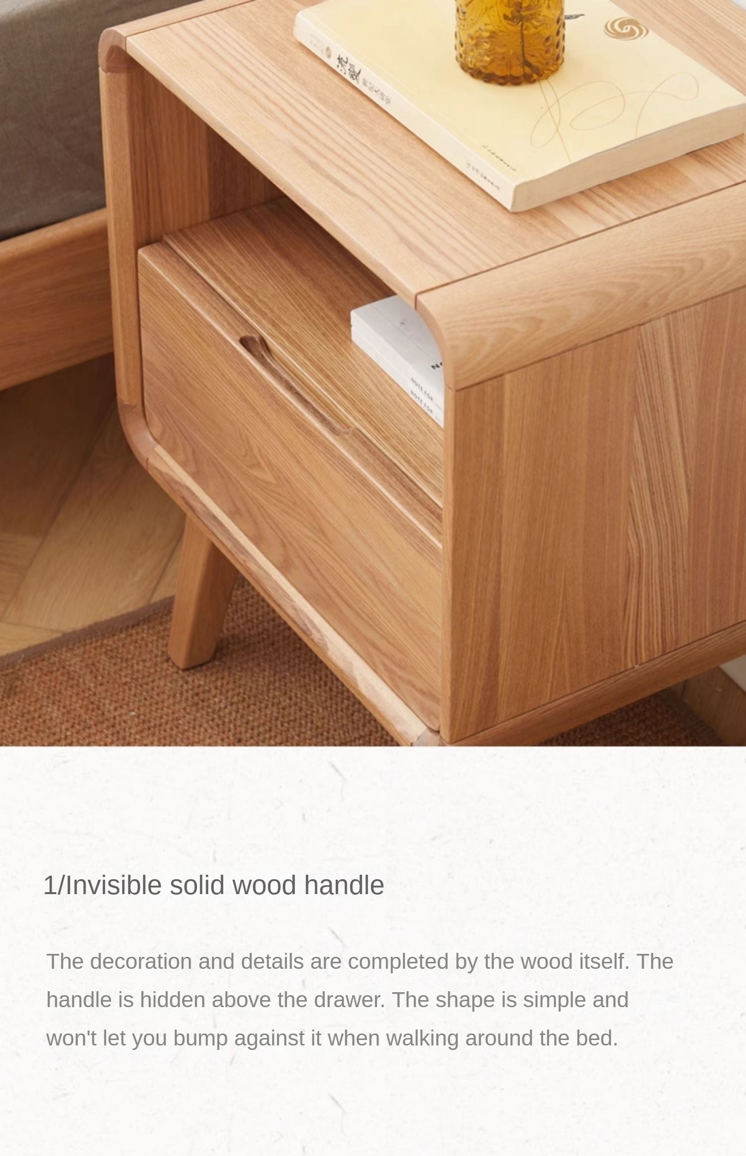 Ash solid wood storage modern nightstand