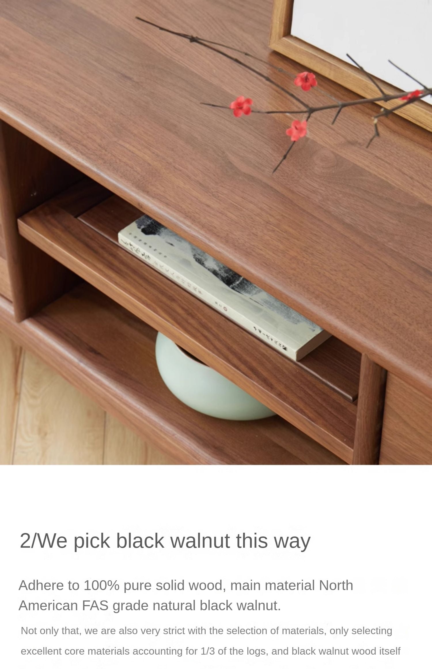 Ash, black walnut solid wood modern simple TV cabinet,