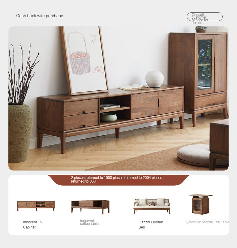 Ash, black walnut solid wood modern simple TV cabinet,