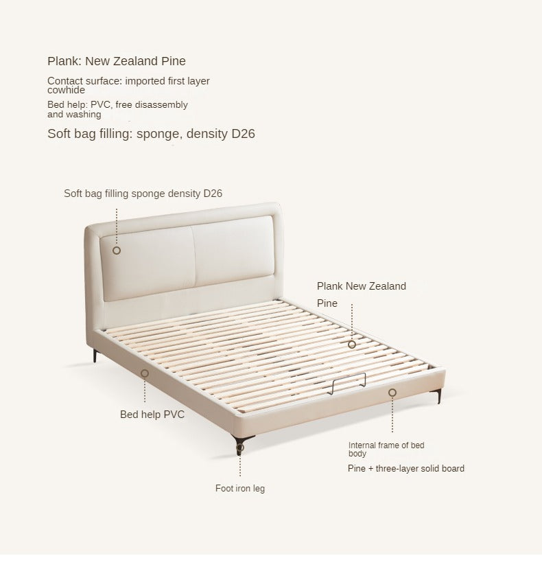 Leather Bed Cream Style First layer of yellow cowhide Bed<