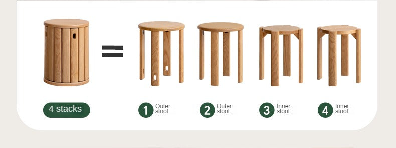 4 pcs Oak Solid Wood stackable Dining  stool