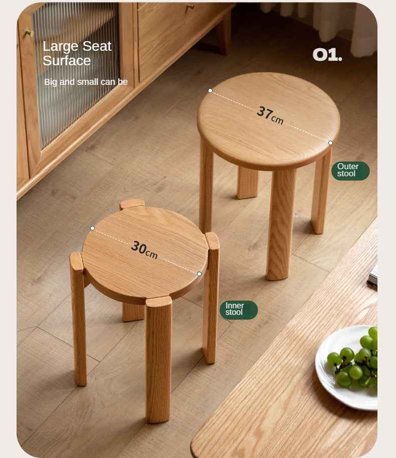 4 pcs Oak Solid Wood stackable Dining  stool