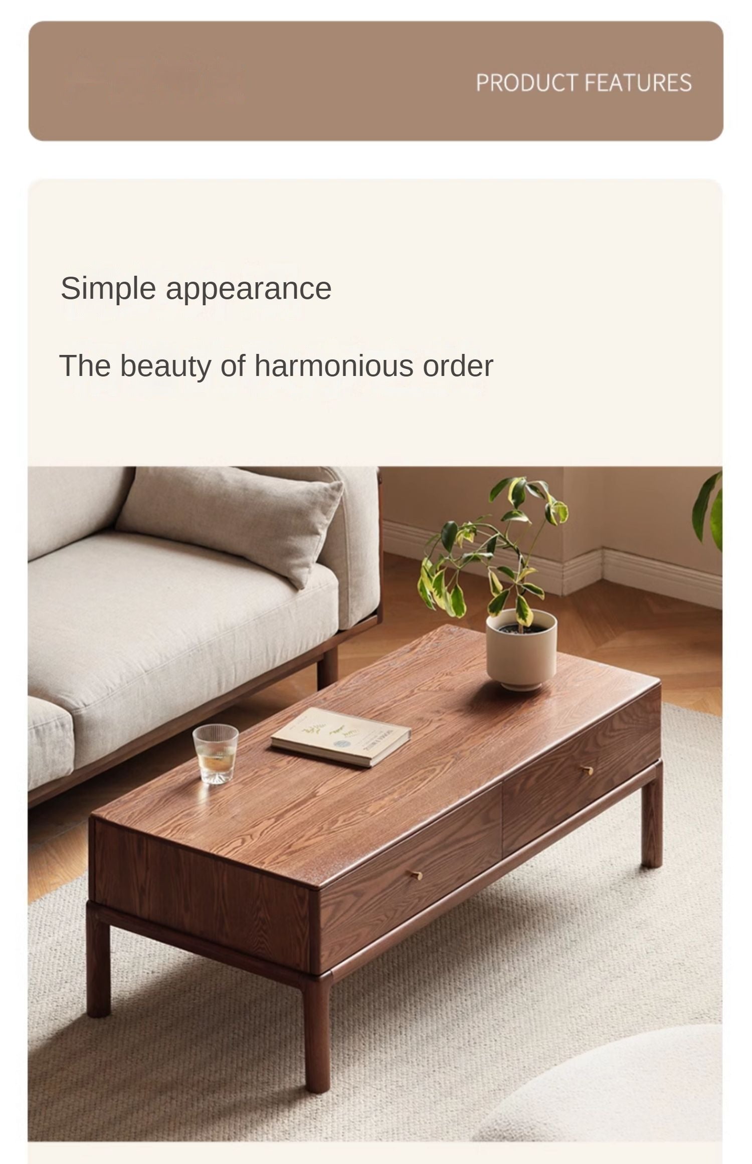 Ash solid wood simple modern coffee table-