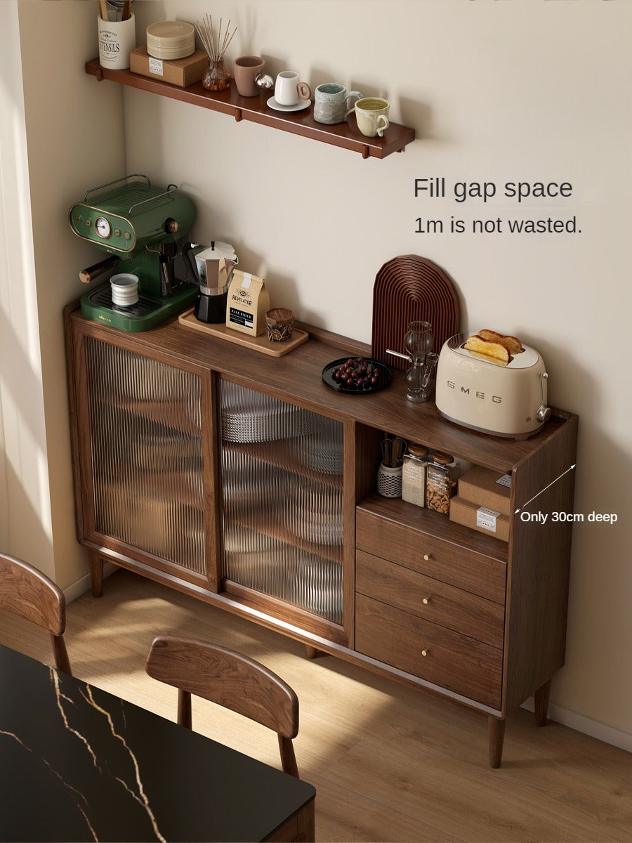 Black walnut, Oak Solid Wood Glass Modern Simple Sideboard,