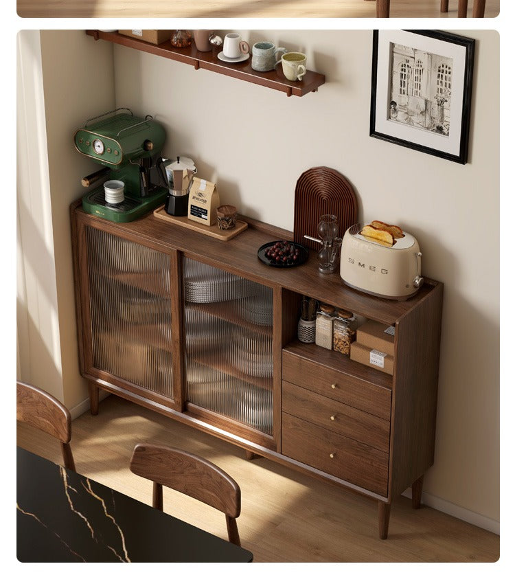 Black walnut, Oak Solid Wood Glass Modern Simple Sideboard,