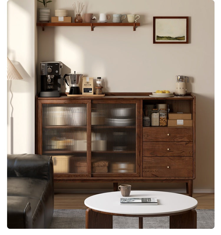 Black walnut, Oak Solid Wood Glass Modern Simple Sideboard,