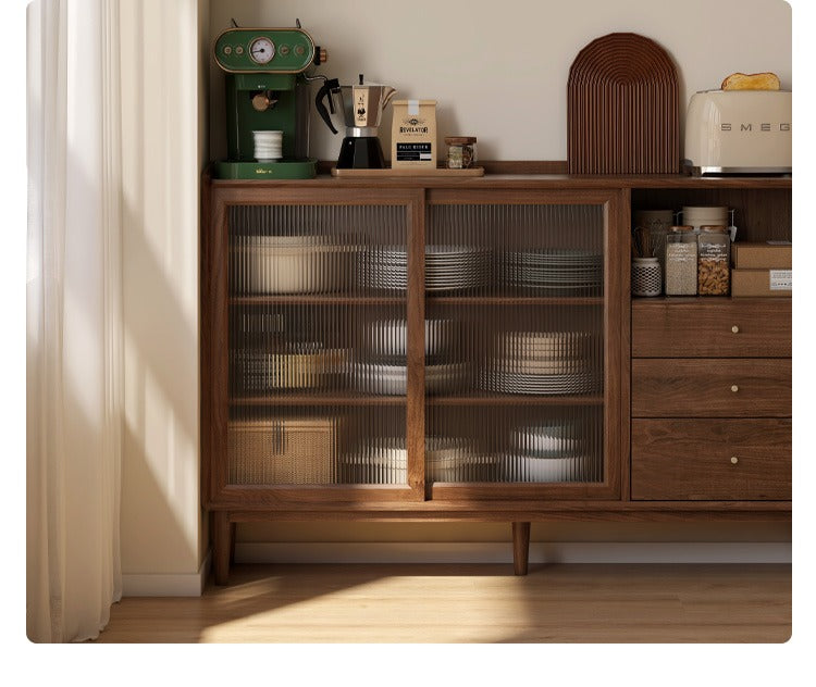 Black walnut, Oak Solid Wood Glass Modern Simple Sideboard,