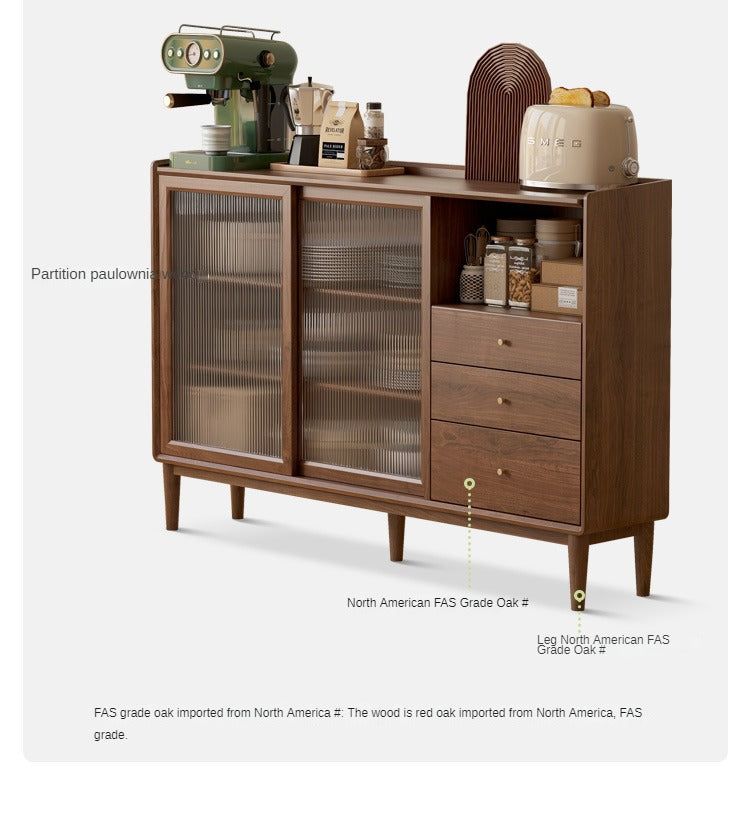 Black walnut, Oak Solid Wood Glass Modern Simple Sideboard,