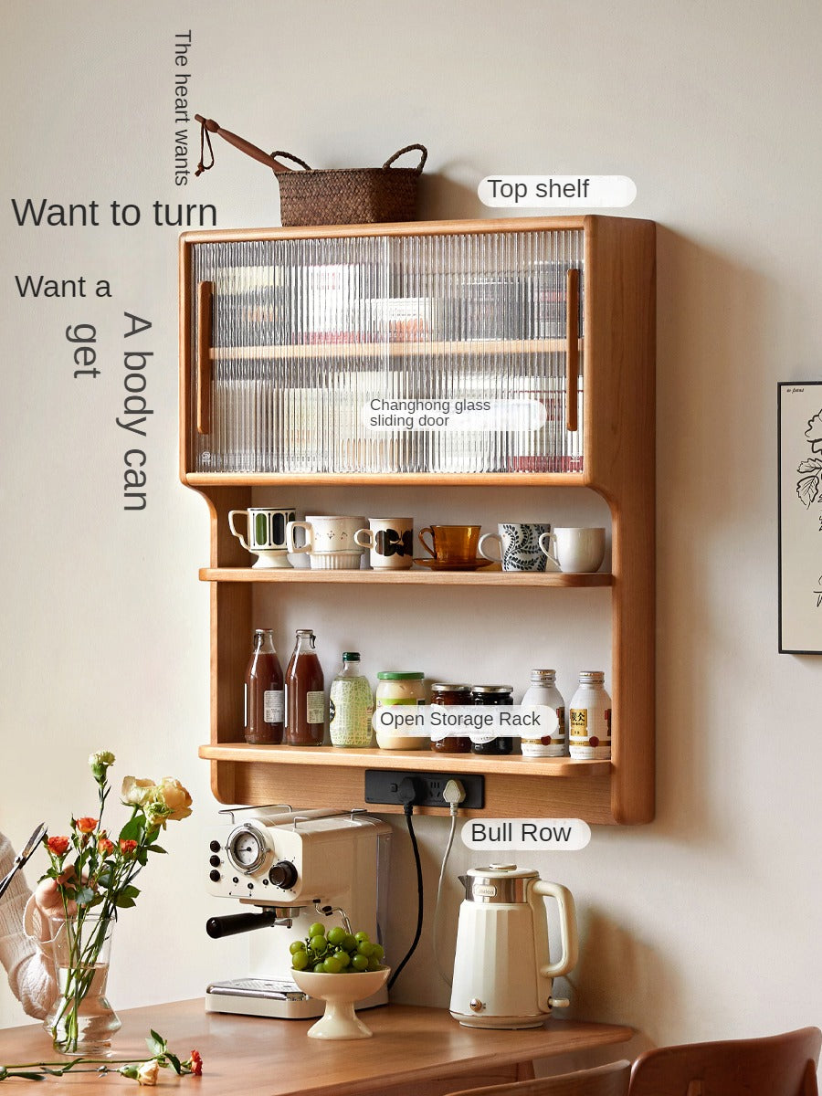 Cherry Solid Wood Wall Storage Cabinet,