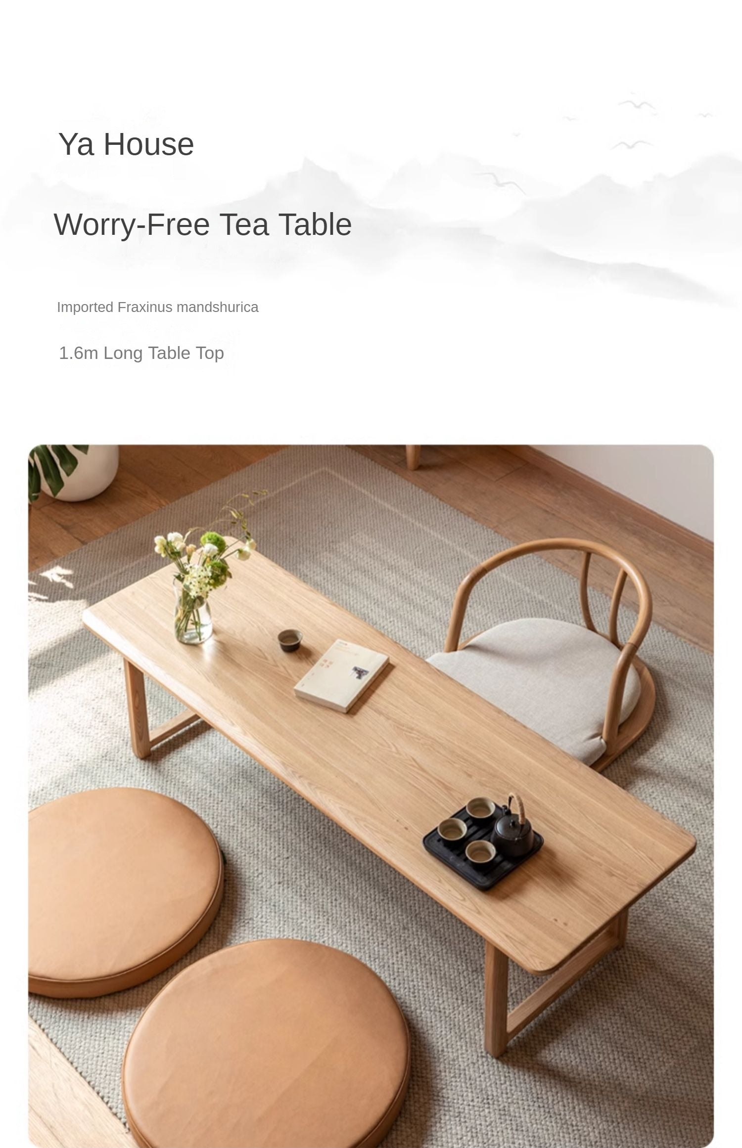 Ash solid wood tatami short tea table,